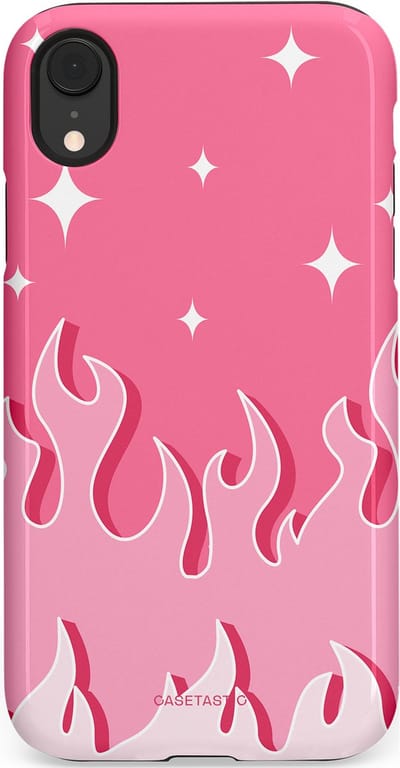 Casetastic Hoesje Geschikt voor Apple iPhone Xr - Stijlvolle Beschermende Duo-layer Case - Roze Vlammen