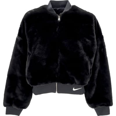 Damesbont W Sportswear omkeerbaar nepbontbomberjack zwart/kokosmelk