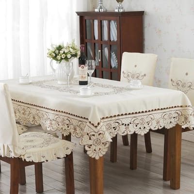 Tafelkleed Beige Europa Pastoraal Rond Tafelkleed Eettafelkleed Rechthoekige Tafel Juppe Geborduurd Stofdicht Stoelhoes 38X38cm Square 2pcs white