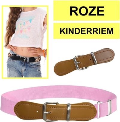 Fako Fashion - Kinderriem Elastisch Oval - Elastische Riem Voor Kinderen - Rekbare Riem - Broekriem - Stretch Riem - Natural - Roze