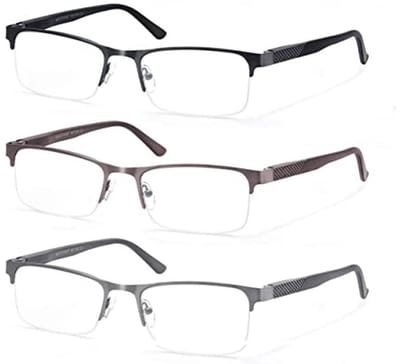 3-pack leesbrillen met blauwlichtfilter voor heren - metalen rechthoekige frames