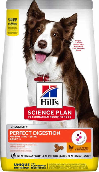 Hill's Science Plan Hondenvoer Perfect Digestion Medium Adult 1+ Kip en Bruine Rijst 12 kg
