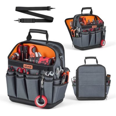 VEVOR Open Gereedschapstas 33,5x23x39cm, Opbergtas met 24 binnen- en 15 buitenvakken, Waterdichte Polyester Gereedschapsorganizer met Schouderriem en Handvat, Gereedschapstas voor Vaklieden