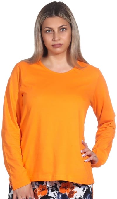 Damespyjamashirt met lange mouwen mix & match in effen kleur