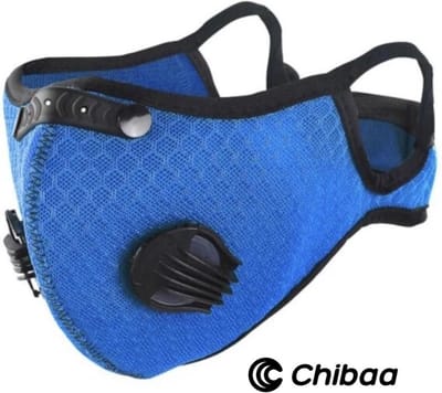 Chibaa BLAUW Sportmasker |Mondmasker voor sport | Wasbaar | Mondkapje | Herbruikbaar |Duurzaam| Milieuvriendelijk |Met filter | Gezichtsmasker |Ventiel |Wasbaar |Klittenband | 2 extra filters |1 set extra ventiel