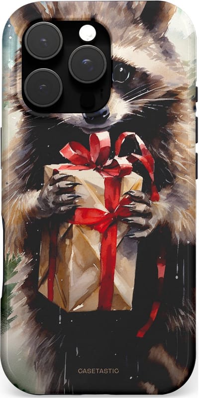 Casetastic hoesje geschikt voor Apple iPhone 16 Pro - MagSafe - Dubbellaagse bescherming - Winter Wasbeer Presentje - Fashion Case - Zwart Grijs Taupe