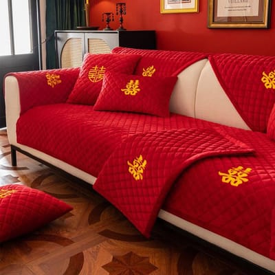 Dikke fluwelen bankhoezen bruiloft decoratie rode hoekbank mat moderne bank handdoek relaxfauteuil hoes meubelbeschermer 1pc 45x45 pillowcase