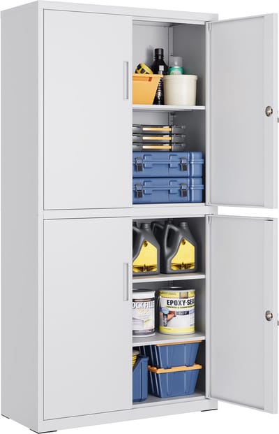 SONGMICS - Archiefkast - Metalen Opbergkast met 5 Planken - 4 Deuren - 2 Slotjes - Verstelbare Planken