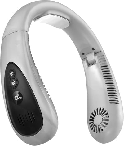 Nekventilator, draagbare nekventilator met koelplaat en 360° verkoelende luchtstroom, 5000 mAh oplaadbare USB-ventilator, handsfree, bladloos, draagbaar, opvouwbaar, mini-ventilator voor mannen en vrouwen, thuis, op kantoor en buiten（Grijs）