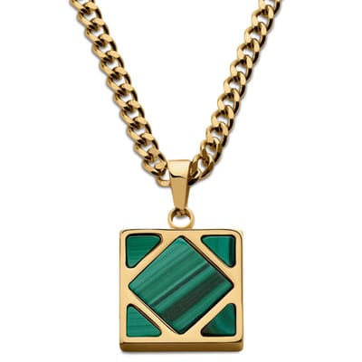Cruz | Goudkleurige Ketting met Vierkant van Groene Agaat