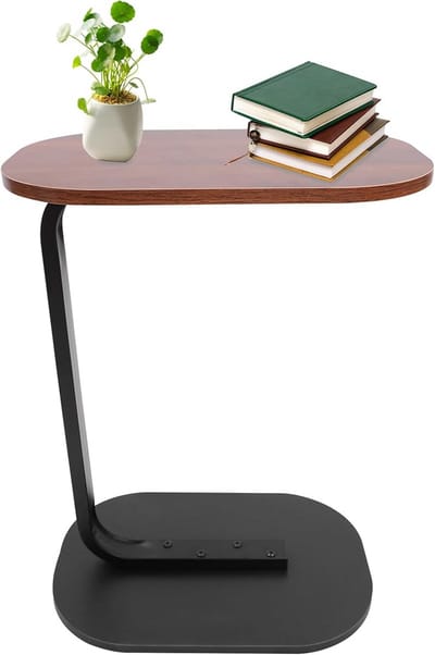 C-vormige bijzettafel voor bank of bed - Modern nachtkastje met tafelblad van walnootkleurig MDF