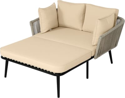 Sweiko Tuinstoel - Balkon Ligstoel - Kussen Afneembaar - Khaki