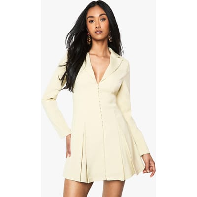 boohoo Dames Tailored Hook & Eye Detail Cinched Waist Blazer Dress | Lemon | Maat: 14