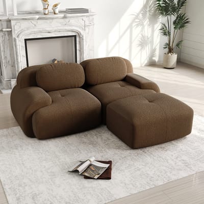 Wishdor - Modulaire Hoekbank - Frameloos - Gebogen Armleuningen - Cordstof - Bruin