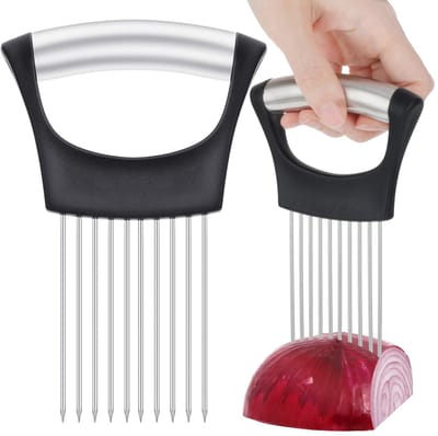 Dailygoody - Uienhouder - Groentesnijder - Handmatig Keukenhulpgereedschap - Zilver - Vleesmolen - Snijden van Uien, Groenten en Fruit - Voor Bin