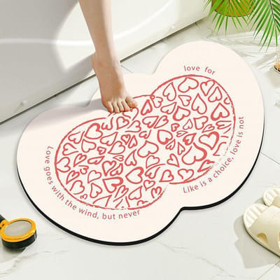 Amour Salle de Bain Sol Diatomée Boue Absorbante Tapis Filles Cœur Toilettes Porte Toilettes Sèche Rapide Antidérapant Tapis Ménage 40 * 60cm [Diatom Mud]
