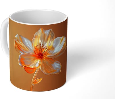 Mok - Koffiemok - Glazen - Bloem - Oranje - Mokken - 350 ML - Beker - Koffiemokken - Theemok
