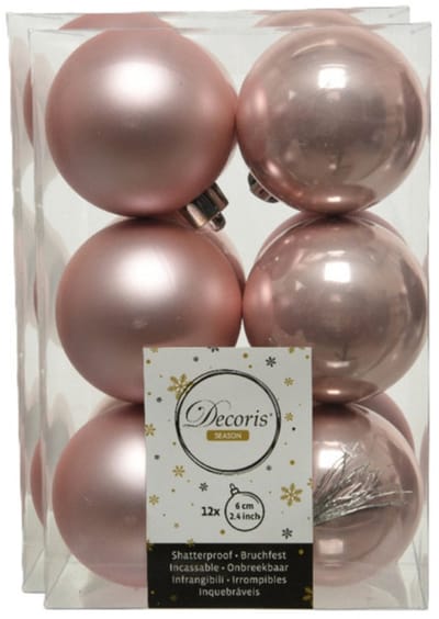 Decoris kerstballen - 24x st - lichtroze - D6 cm - kunststof - kerstversiering