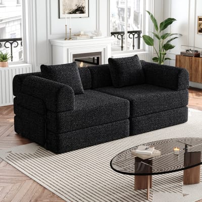 2-delige set chenille slaapbank - 2-in-1 ombouwbaar tot bed - 2 personen, ca. 150x160 cm - diverse kleuren - opbergvak in armleuning - modulair en vrij te combineren