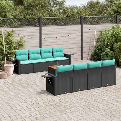 vidaXL - 9-delige - tuinbankset - met - kussens - van - zwart - polyrotan