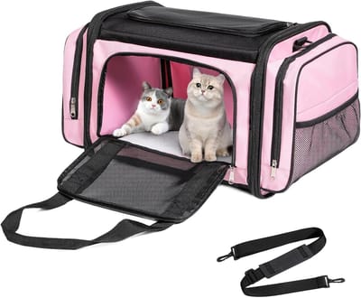 Grote kattendrager, huisdierendrager, hondendrager voor kleine honden, zachte, opvouwbare grote huisdierendrager voor reizen binnen en buiten - roze 50 x 33 x 33 cm