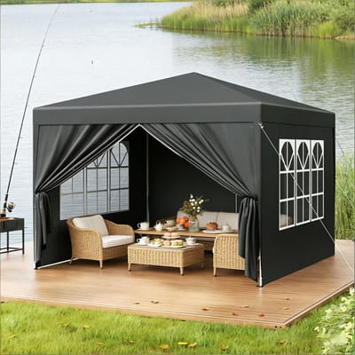 Partytent 3x3 m — Waterdicht & UV-bestendig — Verstelbare hoogte (250–258 cm) — Buitenpaviljoen van Oxford-stof — Antracietgrijs