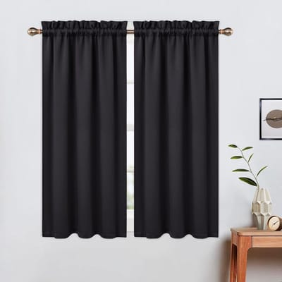 Allecto - Verduisterende Korte Gordijnen - Lichtblokkerend - 114 cm - Zwart - Perfect voor Kleine Ramen - Geschikt voor Badkamer en Keuken