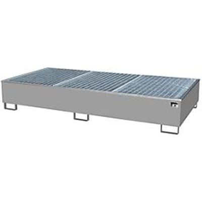 BAUER AW 1000-2/PE opvangbak met rooster, 2x 1000 l IBC, B 2665 x D 1315 x H 440 mm, grijs