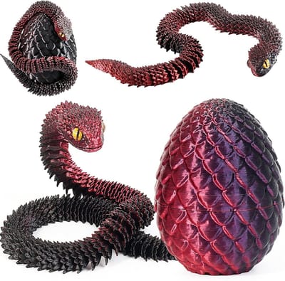 3D Geprinte Slang Speelgoed voor Pasen - Draak Eieren en Dieren Speelgoed voor Kinderen, Perfect als Cadeau of Decoratie voor Thuis (Zwart Rood)