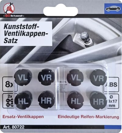 BGS Set kunststof-ventieldoppen - voor markering van de banden - 8 delig