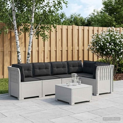 vidaXL - 5-Zits - Tuinbank - met - Kussens - Rattanlook - PP - Wit