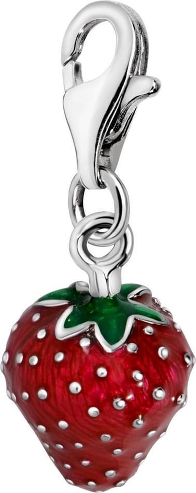 Quiges – 925 - Zilver – Charm - Bedel - Hanger - 3D Aardbei Email - met – sterling - zilver - karabijnslot - geschikt - voor - Bedelarmband HC248