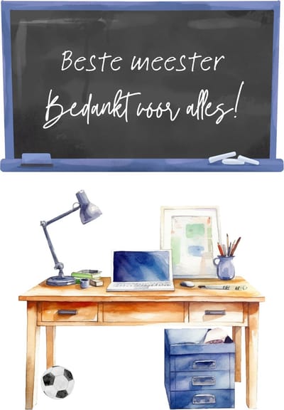 Wenskaart leerkracht- Beste meester, bedankt voor alles- Bedanktkaart einde schooljaar- Stevige kaart 400 grams papier - Kaart met aquarel tekening - Ansichtkaart met adresregels