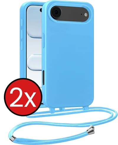 Hoesje Geschikt voor iPhone Air Hoesje Siliconen Case Met Koord - Hoes Geschikt voor iPhone Air Hoesje Backcover Met Telefoonkoord - Lichtblauw - 2 PACK