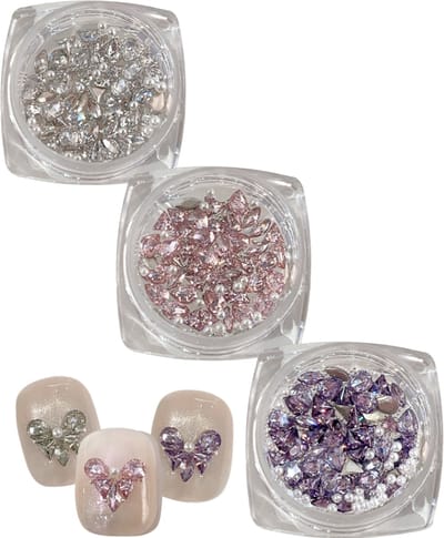 YUBBI 3D Nagel Glitter - Nail Art Set - Nagelsteentjes - Diamant en Parel Mix - Losse Glitters - 3 Kleuren