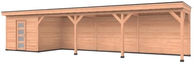 Douglas overkapping, 1200 x 250, met achterwand en schuur, Westwood Comfort Basic