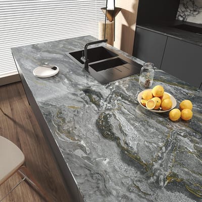 Meubelfolie Marmerlook - Plakfolie Decoratief - Keuken Werkblad - Waterdicht Oliebestendig - 40x300 cm - Donkergrijs Goud
