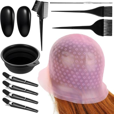 Professionele Perforated Haarverf Hoed met 12 Stuks, Inclusief Haarclips, Palet en Oordoppen voor Gemakkelijk Kleurresultaat