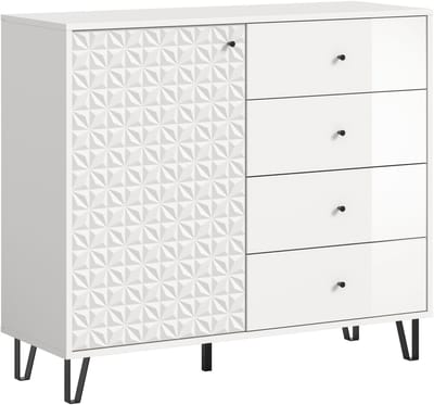 Moderne Hoge Kast in Wit - Veel Opbergruimte met Lades en Deuren - 110x96x40cm