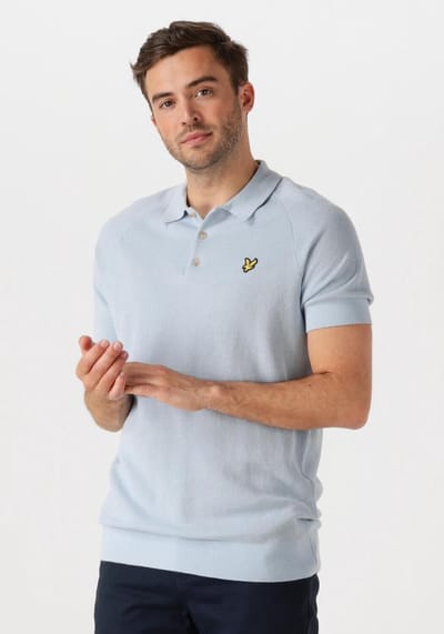 Lyle & Scott Linen Blend Knitted Polo Polo's & T-shirts Heren - Polo shirt - Lichtblauw - Maat XXL