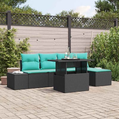 vidaXL - Tuinbank - Set - 6 - st - Zwart - en - Blauw - poly - rattan