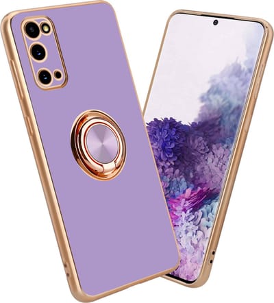 Cadorabo Hoesje geschikt voor Samsung Galaxy S20 in Glossy Licht Paars - Goud met ring - Beschermhoes van flexibel TPU-silicone Case Cover met camerabescherming en magnetische autohouder
