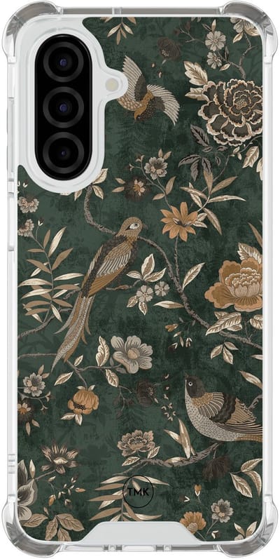 Shockproof hoesje geschikt voor Samsung Galaxy A26 - Khaki golden flowers - Schokbestendig - Verhoogde randen - TPU case - Extra Sterke Back Cover - Bloemen - Transparant, Groen