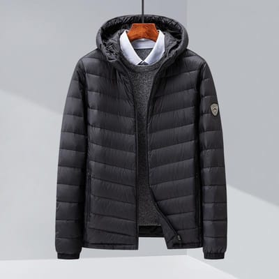 Heren Lichte en Dunne Capuchon Donsjas Trendy Koreaanse Slim Fit Witte Eendendons Mode Warm en Licht Donsjack 195 zwart