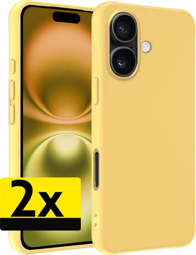 Hoesje - 2 Stuks - Geschikt voor Apple iPhone 16 - Sterk & Shockproof - Case Siliconen - Back Cover - Telefoon Hoes - Telefoonhoesjes - Geel