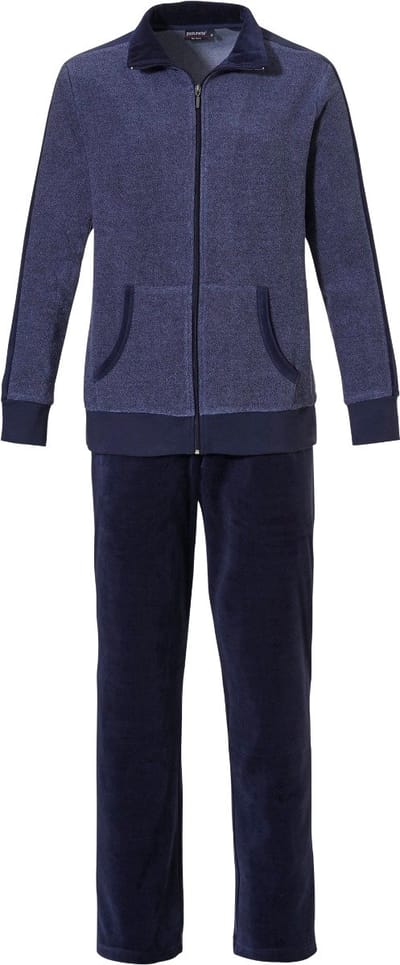 Heren Huispak Pastunette - Badstof Vest - Velours Broek - Blauw - Maat S