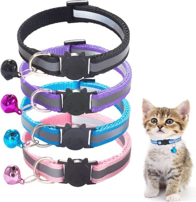 Dailygoods- Kattenhalsband Reflecterend - 4-pack met Bel - Verstelbaar 19-32 cm - Snelsluiting - Veiligheidsontgrendeling - Geschikt voor Kleine Katten - Kattenband