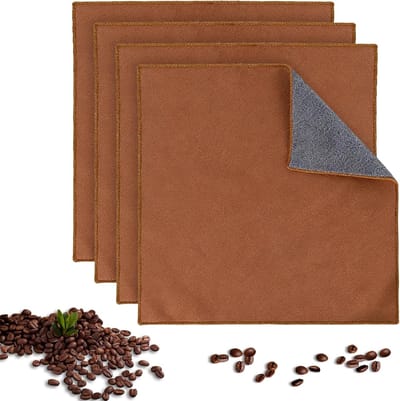 Set van 4 Microvezeldoeken voor Koffiezetapparaat en Melkopschuimer, Dubbelzijdige Reinigingsdoeken 30 x 30 cm in Bruin en Grijs, Ideaal voor Barista's en Koffieliefhebbers