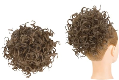 Korte Krullende Haarstuk voor een Messy Bun, Losse Knot Haarextensions voor Vrouwen, 60g Zwart