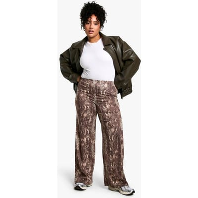 boohoo Dames Plus Mixed Animal Print Wijde Pijpen Broek | Snake | Maat: 16